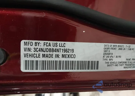 2022 Jeep Compass Altitude 4X4 z USA, uszkodzony, nr VIN 3C4NJDBB4NT196219